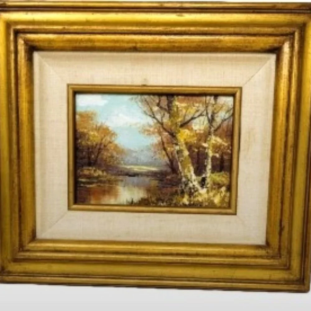 Original Oil on Canvas River Autumn Landscape Art Painting